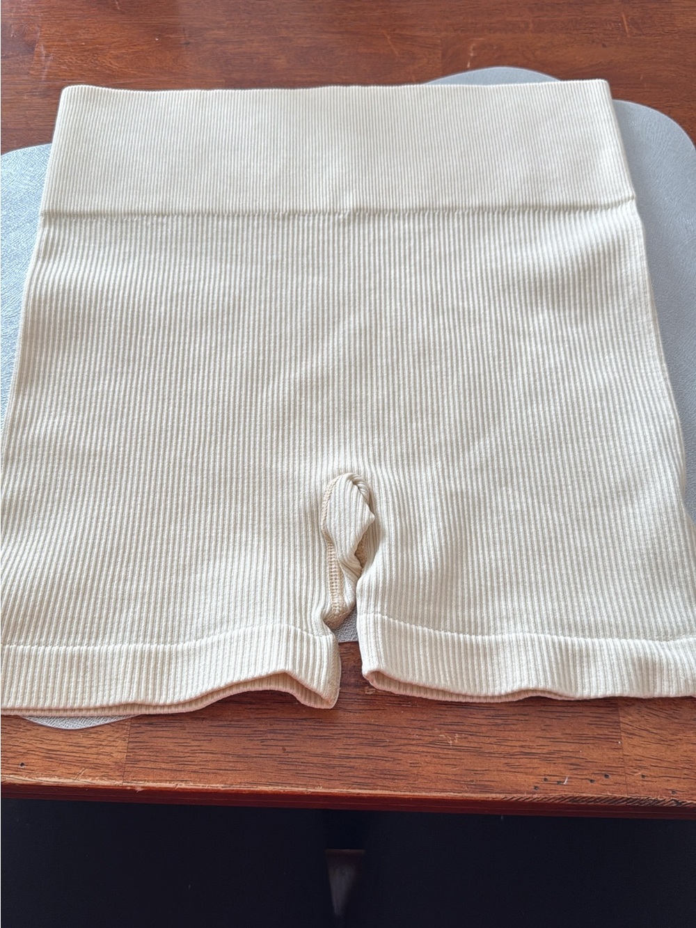 Ribbed High-Waist Knit Shorts in Cream